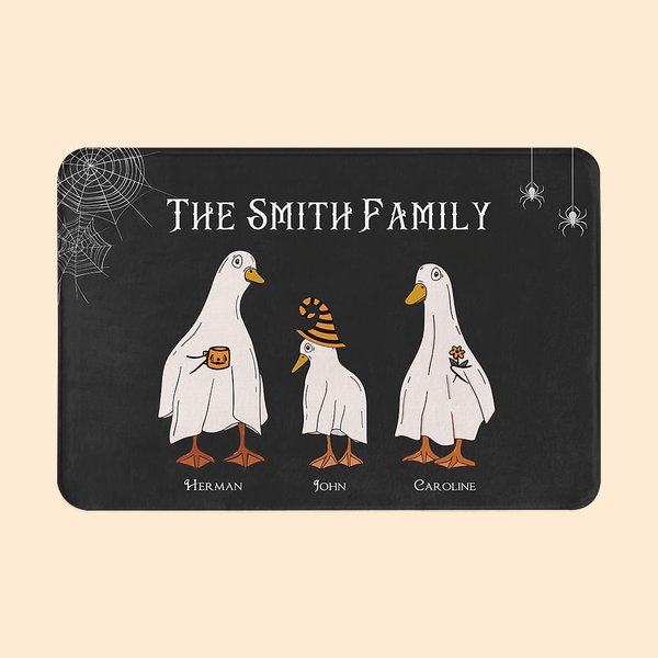 Personalisierte Halloween Geist Gänse Kürbis Fußmatte mit Familienname Halloween Geschenk für Familie Freund Bauernhof Haus Küche Boden Dekor