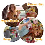 Personalized Highland Cow In a Bucket Fleece Blanket Floral Animal Name Blanket Home Decoration Christmas Birthday Gift for Highland Cow Lover