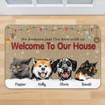 Personalized Welcome To Our House Funny Pet Door Mat Birthday Christmas Gift for Dog Cat Pet Lovers