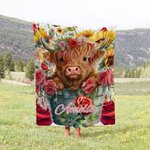 Personalized Highland Cow In a Bucket Fleece Blanket Floral Animal Name Blanket Home Decoration Christmas Birthday Gift for Highland Cow Lover