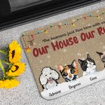Alfombrilla de puerta personalizada Our House Our Rules Funny Pet Door Mat Birthday Christmas Gift for Dog Cat Pet Lovers
