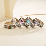 Bague en Argent Personnalisé avec Pierres de Naissance Nom Année Motif Sculptés Cadeau Anniversaire Fin d'Études pour Camarades de Classe Amis
