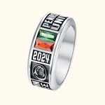 Bague en Argent Personnalisé avec Pierres de Naissance Nom Année Motif Sculptés Cadeau Anniversaire Fin d'Études pour Camarades de Classe Amis