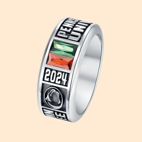 Bague en Argent Personnalisé avec Pierres de Naissance Nom Année Motif Sculptés Cadeau Anniversaire Fin d'Études pour Camarades de Classe Amis