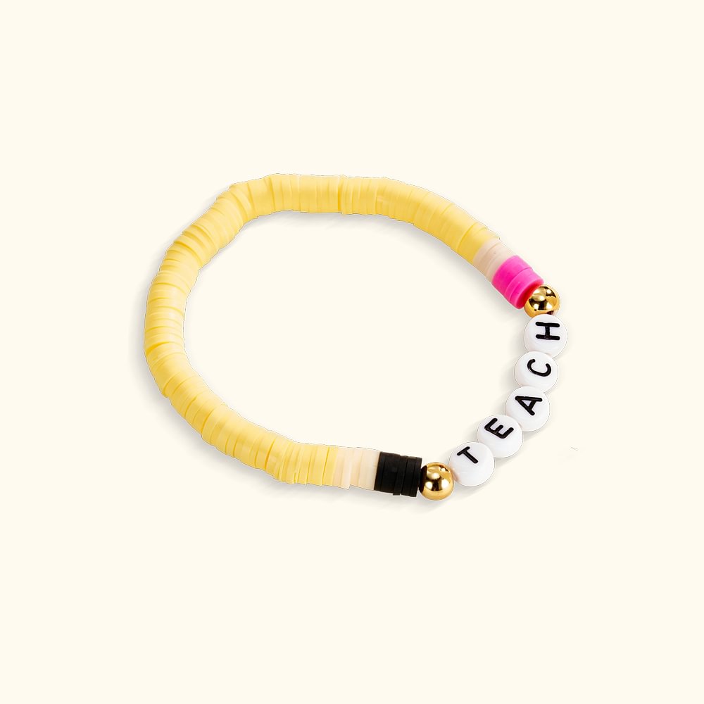 Bracelet personnalisé en perles d'argile Pencil Apple Bracelet créatif empilable Cadeau d'appréciation de l'enseignant pour la rentrée scolaire