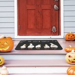 Personalisierte Halloween Geist Gänse Kürbis Fußmatte mit Familienname Halloween Geschenk für Familie Freund Bauernhof Haus Küche Boden Dekor