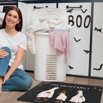 Personalisierte Halloween Geist Gänse Kürbis Fußmatte mit Familienname Halloween Geschenk für Familie Freund Bauernhof Haus Küche Boden Dekor