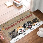 Personalized Welcome To Our House Funny Pet Door Mat Birthday Christmas Gift for Dog Cat Pet Lovers