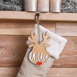Personalized Reindeer Paw Print Wooden Stocking Name Tag Ornament Christmas Tree Decor Holiday Party Gift for Family Kids