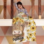 Manta de lana personalizada con nombre Vaca Highland Girasol Regalo de Navidad Cumpleaños para los amantes de las vacas Highland