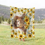 Manta de lana personalizada con nombre Vaca Highland Girasol Regalo de Navidad Cumpleaños para los amantes de las vacas Highland