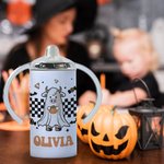 Vaso Personalizado Vaca Fantasma Calabaza 12oz Kid Tumbler Checkerboard Halloween Element Sippy Cup 2 Lid Available Spooky Season Birthday Gift for Ki