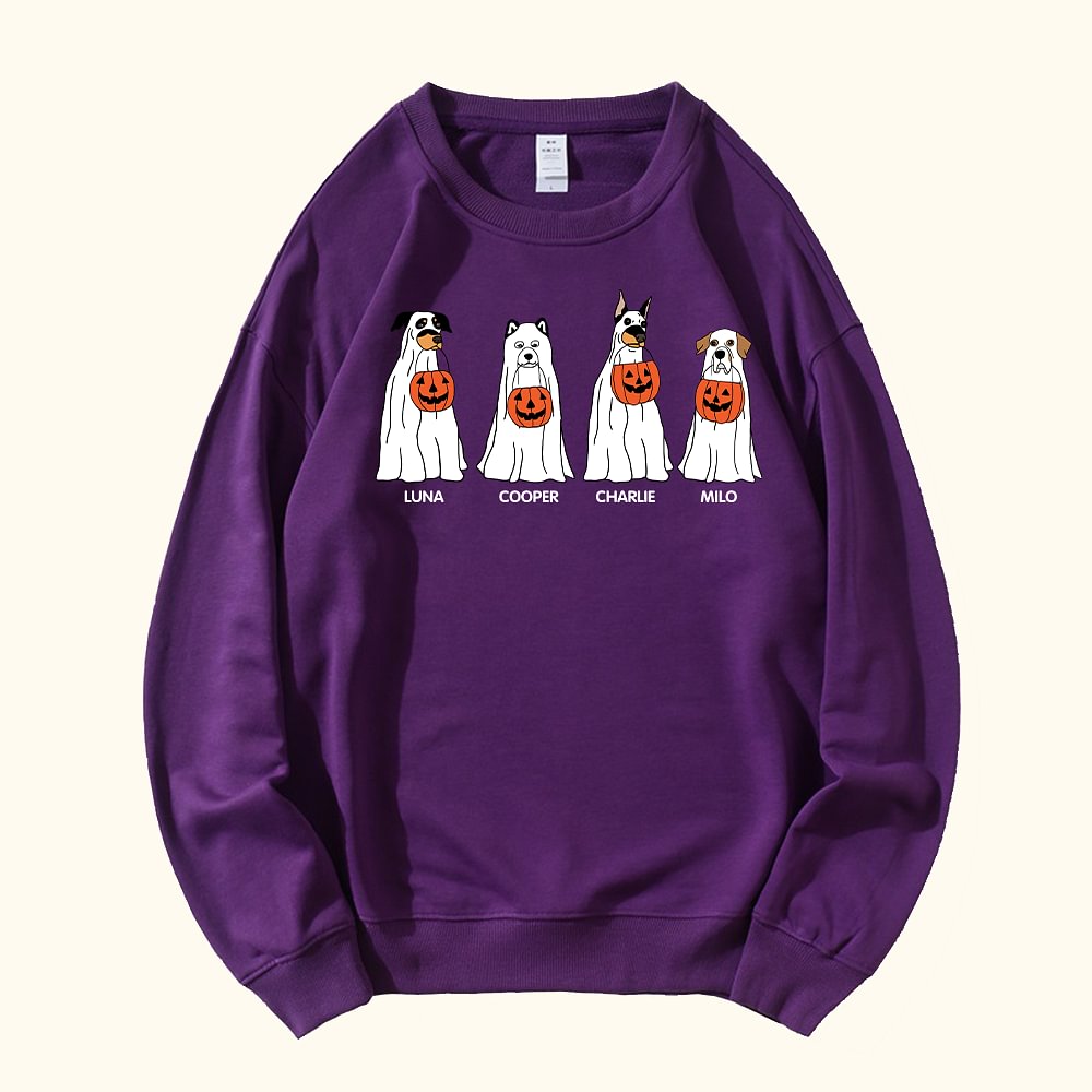 Sweat-shirt Personnalisé avec 1-4 Fantômes Chien et Noms Cadeau Halloween pour Amoureux de Chien