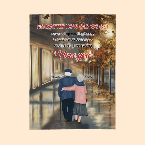 Coperta di flanella Sherpa personalizzata No Matter How Old We Get Never Stop Holding Hands Regalo del marito Anniversario di matrimonio