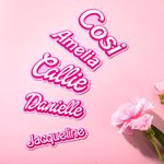 Personalized Holographic Dolly Name Sticker Vinyl Decal Water Resistant Adhesive Label Tumbler Decoration Birthday Christmas Gift for Pink Doll Lover