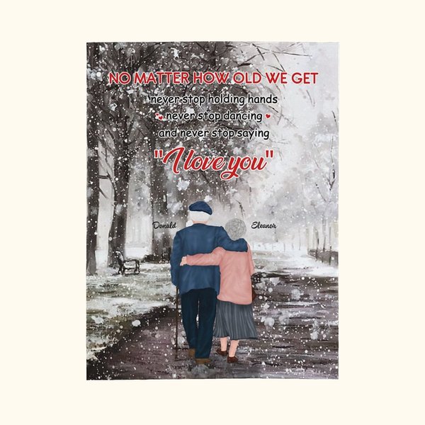 Gepersonaliseerde No Matter How Old We Get Never Stop Holding Hands Deken Gift voor echtgenoot Sherpa Flannel