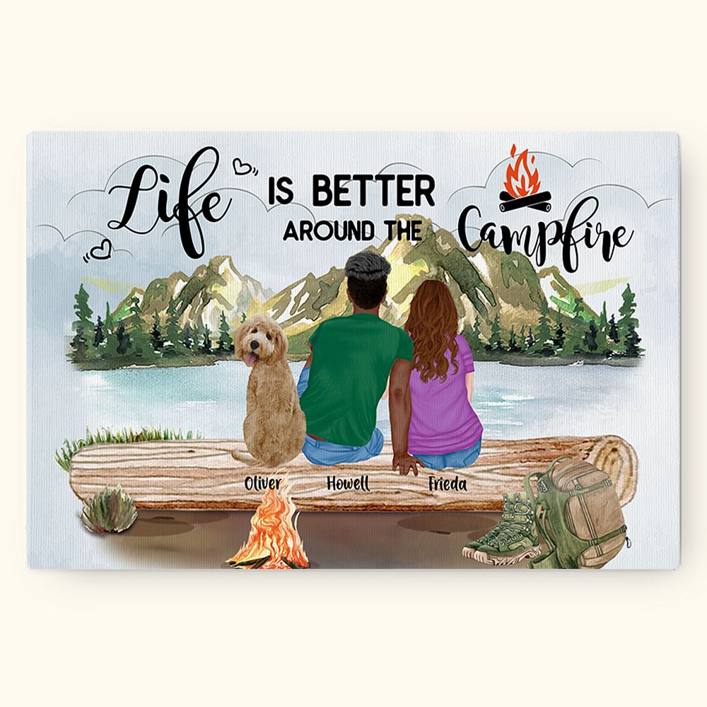 Peinture colorée personnalisée Life Is Better Around The Campfire Cadeau de pendaison de crémaillère pour les amateurs de camping