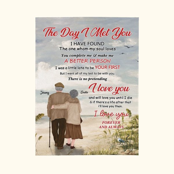 Personalizada The Day I Met You I Have Found The One Whom My Soul Loves Flannel Sherpa Blanket Regalo de marido Regalo de aniversario de boda
