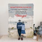 Personalized No Matter How Old We Get Never Stop Holding Hands Flannel Sherpa Blanket Gift for Wife Wedding Anniversary Gift