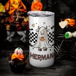 Vaso Personalizado Vaca Fantasma Calabaza 12oz Kid Tumbler Checkerboard Halloween Element Sippy Cup 2 Lid Available Spooky Season Birthday Gift for Ki
