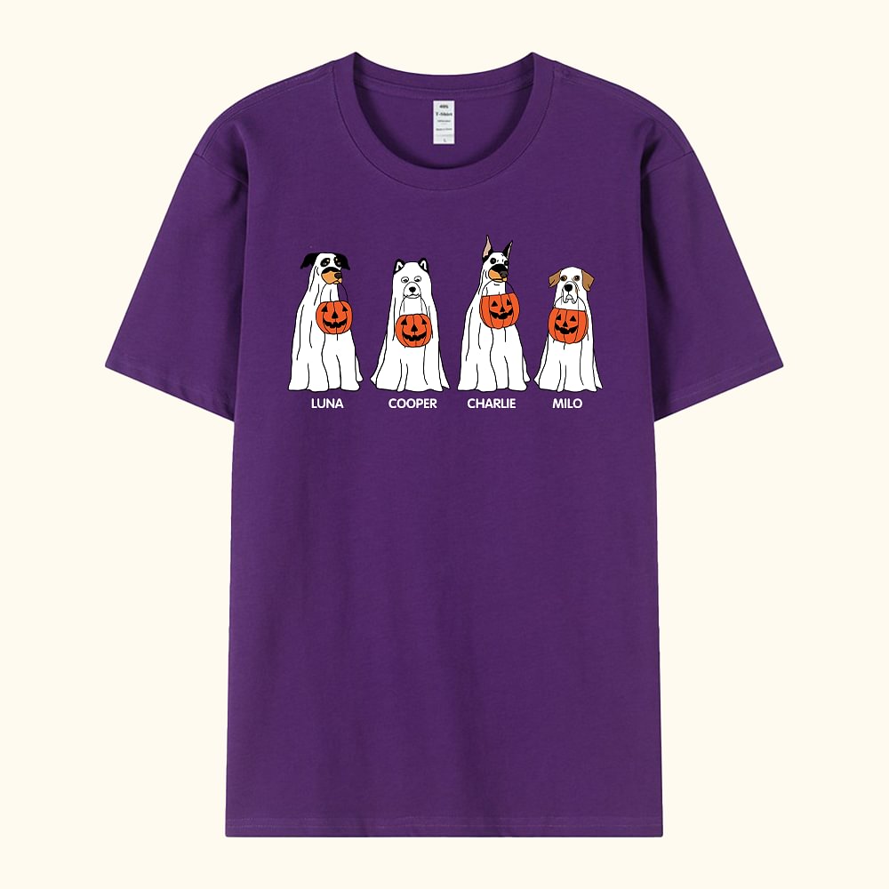 T-shirt Halloween Personnalisé avec 1-4 Fantômes et Noms pour Chien Cadeau pour Amoureux de Chien