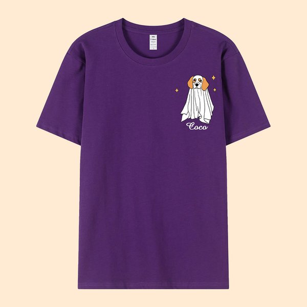 T-shirt Multicolore Personnalisé avec 1-4 Noms et Chiens de Fantômes sur Côté Gauche de la Poitrine Cadeau Halloween Fête pour Amoureux de Chien