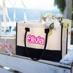 Police Style Poupée Canvas Tote Bags Carryall Bag with Name or Letter Beach Vacations Summer Wedding Party Gift for Girls