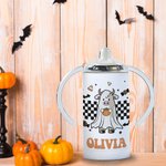 Vaso Personalizado Vaca Fantasma Calabaza 12oz Kid Tumbler Checkerboard Halloween Element Sippy Cup 2 Lid Available Spooky Season Birthday Gift for Ki