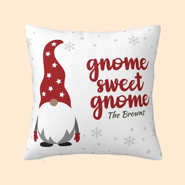 Housse d'Oreiller Personnalisée avec Texte Motif Gnome de Noël Décoration de la Maison Cadeau de Noël pour la Famille et les Amis