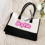 Police Style Poupée Canvas Tote Bags Carryall Bag with Name or Letter Beach Vacations Summer Wedding Party Gift for Girls