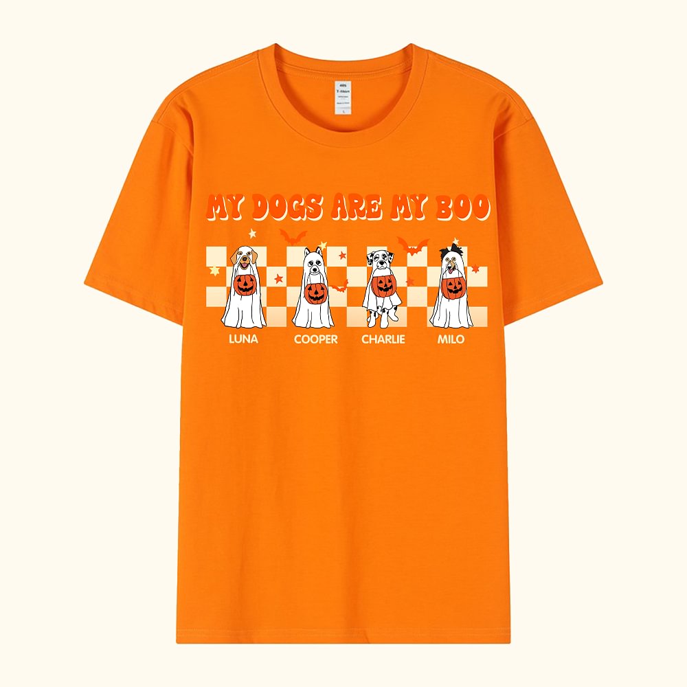T-shirt Personnalisé avec 1-4 Chiens de Fantômes et Noms My Dog Is My Boo Cadeau Halloween pour Amoureux d'Animal de Compagnie
