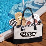 Police Style Poupée Canvas Tote Bags Carryall Bag with Name or Letter Beach Vacations Summer Wedding Party Gift for Girls