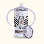 Vaso Personalizado Vaca Fantasma Calabaza 12oz Kid Tumbler Checkerboard Halloween Element Sippy Cup 2 Lid Available Spooky Season Birthday Gift for Ki