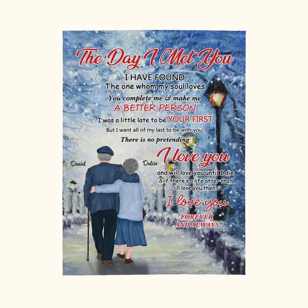 Personalized The Day I Met You I Have Found The One Whom My Soul Loves Flannel Sherpa Blanket Husband's Gift Wedding Anniversary