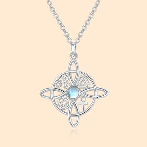 Personalisierte Hexen-Knoten Halskette mit Mondstein oder Geburtsstein Keltisches Kreuz Mystischer Schmuck Weihnachten Halloween Geschenk für Damen