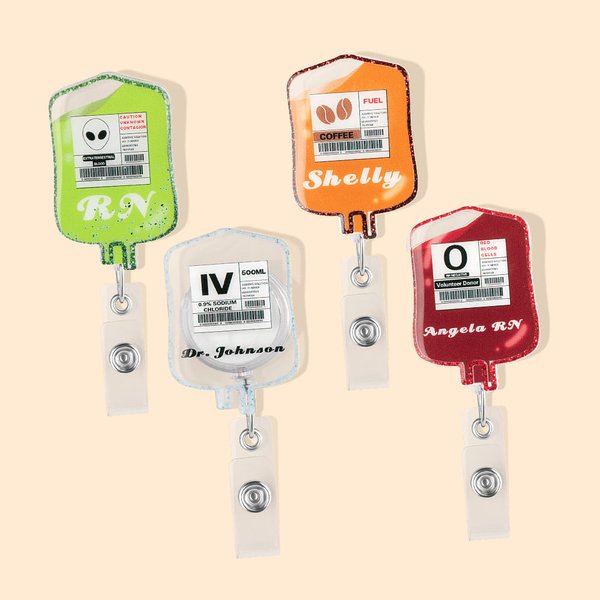 Personalised Medical Infusion Bag Glitter Badge Reel ID Name Tag Funny Nurses Week Gift for Nurse Doctor Medical Staff