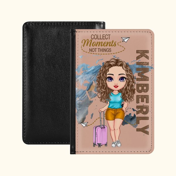 Personalised Collect Moments Not Things Compact Passport Cover with Name Travel Trip Accessory Birthday Christmas Gift for Friends Family