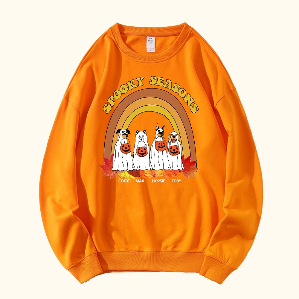 Sweatshirt Personnalisé avec 1-4 Chiens de Fantôme et Noms Spooky Seasons Cadeau Halloween Anniersaire Fête pour Amis Famille