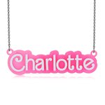Collier avec Prénom Personnalisé Style Poupée Fille Bijoux en Acrylique Rose et Blanc Cadeau Anniversaire Saint-Valentin pour Elle