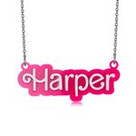 Collier avec Prénom Personnalisé Style Poupée Fille Bijoux en Acrylique Rose et Blanc Cadeau Anniversaire Saint-Valentin pour Elle