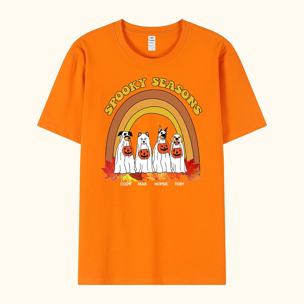T-shirt Personnalisé avec 1-4 Chiens de Fantôme et Noms Thème Spooky Seasons Cadeau Amusant Halloween Anniversaire pour Famille Amis