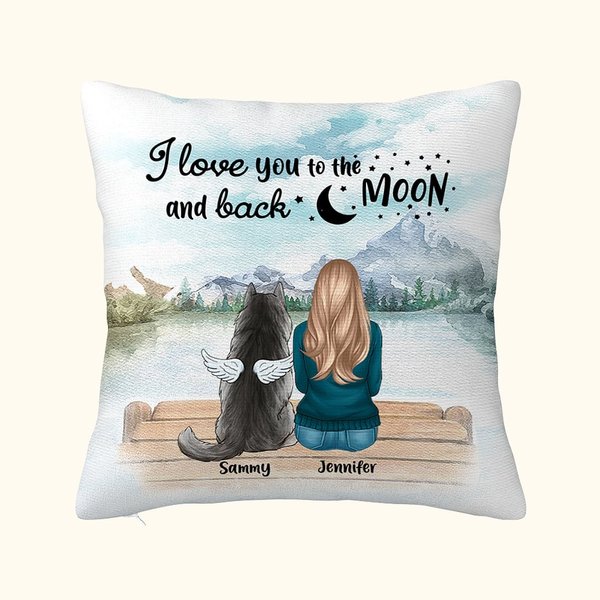 Funda de cojín personalizada I Love You To The Moon And Back Regalo de cumpleaños y Navidad para los amantes de los perros