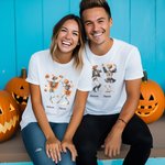 Personalised Dancing Skeleton Pumpkin T-shirt Halloween Skeleton Family Gathering Short-sleeved Tee Halloween Holiday Party Gift for Family