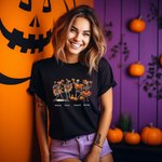 Personalised Dancing Skeleton Pumpkin T-shirt Halloween Skeleton Family Gathering Short-sleeved Tee Halloween Holiday Party Gift for Family