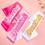 Personalized Pink Curved Font Glitter Sash with Name Bachelorette Wedding Birthday Party Decoration Gift for Fashion Doll Fan