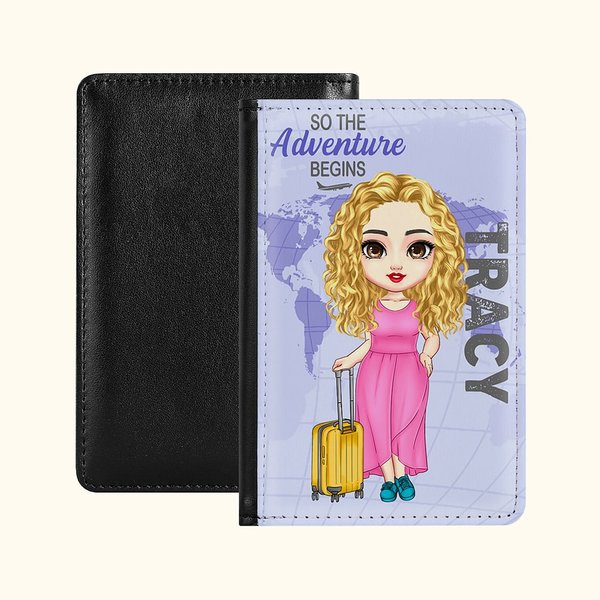 Couverture de Passeport Portable Personnalisée avec Personnage et Nom Accessoire de Voyage Cadeau Anniversaire Noël pour Amoureux de Voyage