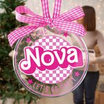 Personalized Doll Pink Checkerboard Acrylic Ornament Home Christmas Tree Decoration Christmas Gift for Her