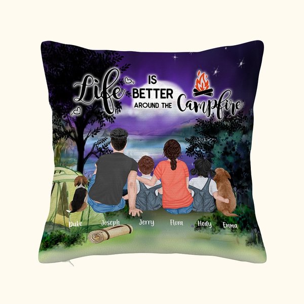 La vida es mejor alrededor de la hoguera Funda de cojín familiar personalizada Regalo de aniversario Regalo de San Valentín Decoración del hogar Sofá 