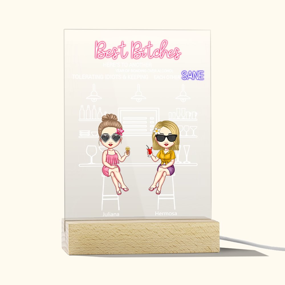 Luce notturna personalizzata Best Bitches LED con base in legno Regalo di Natale per sorelle e sorelle Decorazioni da scrivania