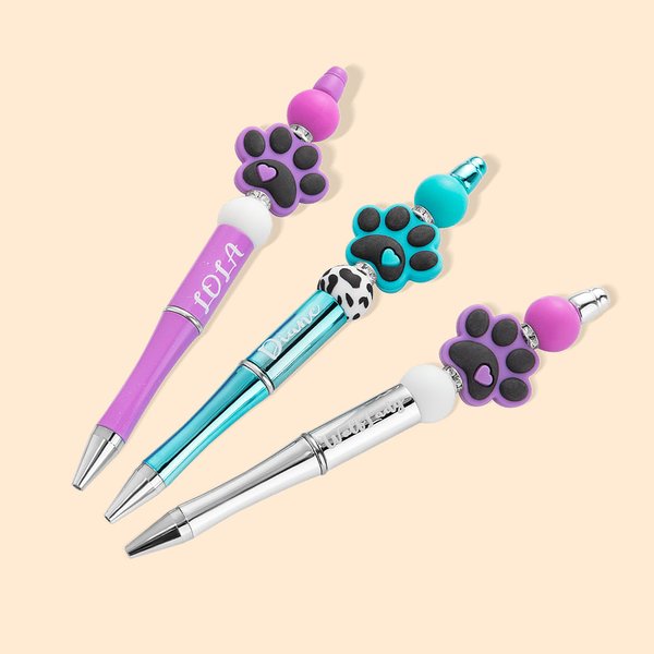 Paw Print Beaded Pen with Name - Pet Lover Gift